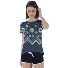 Floral-geometric  Ornament Short Sleeve Foldover Tee