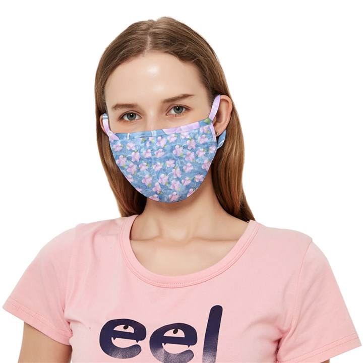 Pink and Blue Floral Print Crease Cloth Face Mask (Adult)