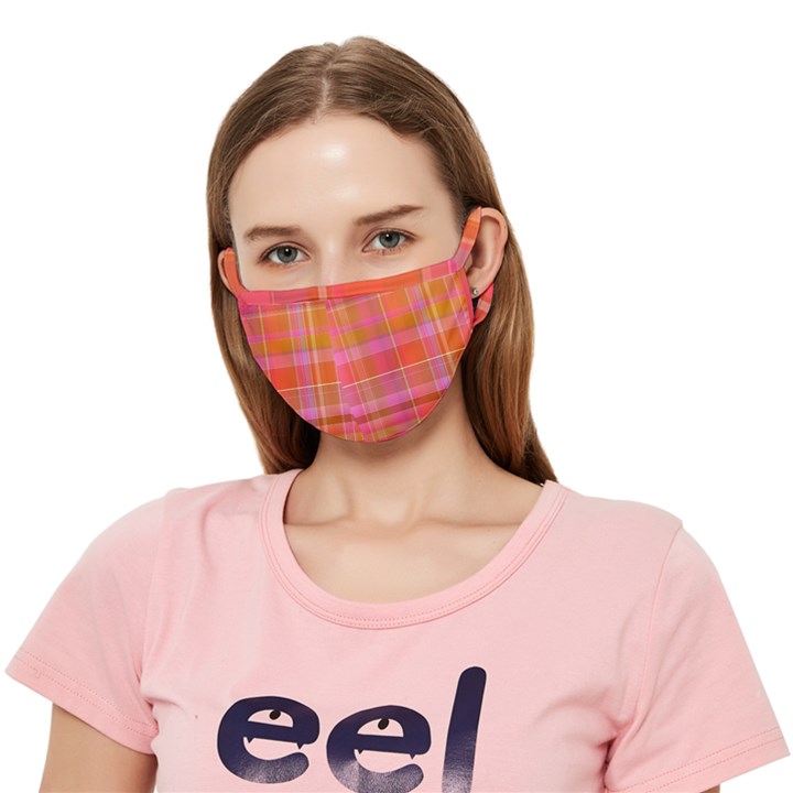 Pink Orange Madras Plaid Crease Cloth Face Mask (Adult)