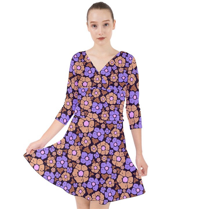 Nostalgic flowers Quarter Sleeve Front Wrap Dress