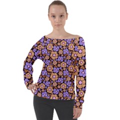 Nostalgic Flowers Off Shoulder Long Sleeve Velour Top by FloraaplusDesign