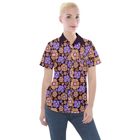 Nostalgic Flowers Women s Short Sleeve Pocket Shirt by FloraaplusDesign