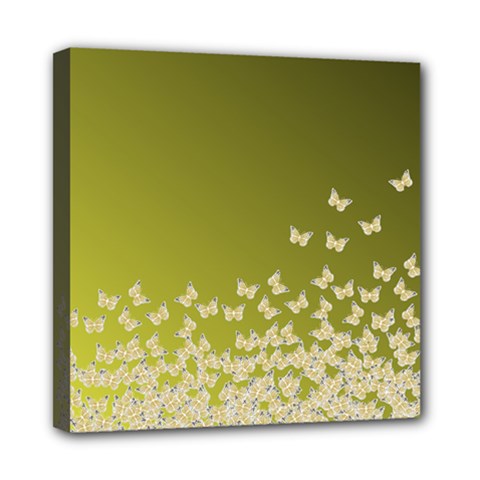 Yellow, Gold Gradient Butterflies Pattern, Cute Insects Theme Mini Canvas 8  X 8  (stretched) by Casemiro