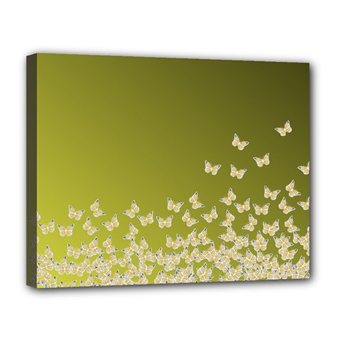 Yellow, Gold Gradient Butterflies Pattern, Cute Insects Theme Canvas 14  X 11  (stretched) by Casemiro