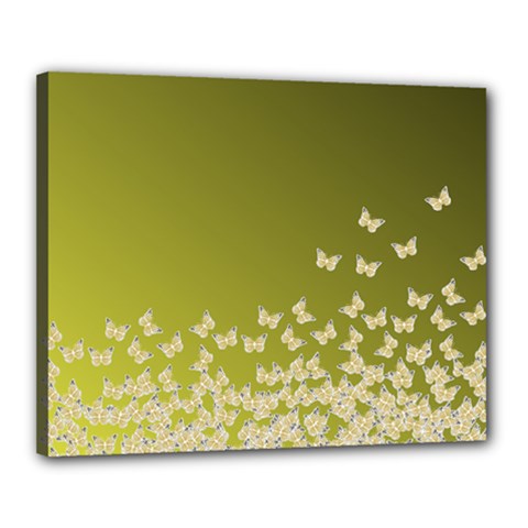 Yellow, Gold Gradient Butterflies Pattern, Cute Insects Theme Canvas 20  X 16  (stretched) by Casemiro