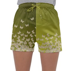 Yellow, Gold Gradient Butterflies Pattern, Cute Insects Theme Sleepwear Shorts