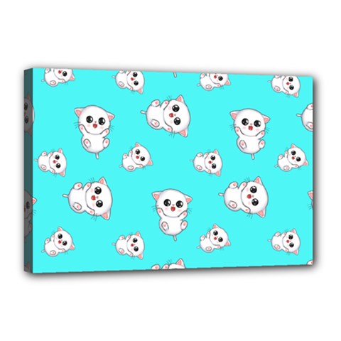 Azure Blue And Crazy Kitties Pattern, Cute Kittens, Cartoon Cats Theme Canvas 18  X 12  (stretched) by Casemiro