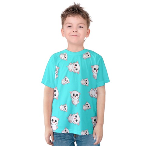 Azure Blue And Crazy Kitties Pattern, Cute Kittens, Cartoon Cats Theme Kids  Cotton Tee by Casemiro