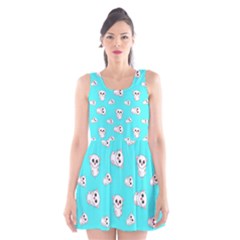 Azure Blue And Crazy Kitties Pattern, Cute Kittens, Cartoon Cats Theme Scoop Neck Skater Dress by Casemiro