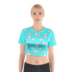 Azure Blue And Crazy Kitties Pattern, Cute Kittens, Cartoon Cats Theme Cotton Crop Top by Casemiro