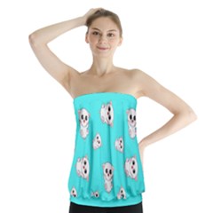 Azure Blue And Crazy Kitties Pattern, Cute Kittens, Cartoon Cats Theme Strapless Top by Casemiro