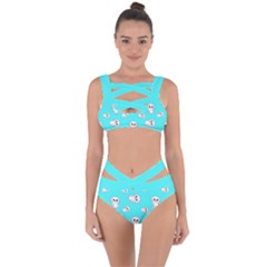 Azure Blue And Crazy Kitties Pattern, Cute Kittens, Cartoon Cats Theme Bandaged Up Bikini Set  by Casemiro