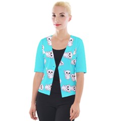 Azure Blue And Crazy Kitties Pattern, Cute Kittens, Cartoon Cats Theme Cropped Button Cardigan by Casemiro