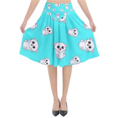 Azure Blue And Crazy Kitties Pattern, Cute Kittens, Cartoon Cats Theme Flared Midi Skirt by Casemiro