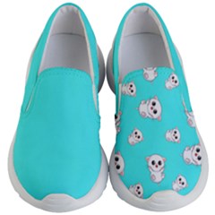 Azure Blue And Crazy Kitties Pattern, Cute Kittens, Cartoon Cats Theme Kids Lightweight Slip Ons by Casemiro