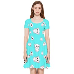 Azure Blue And Crazy Kitties Pattern, Cute Kittens, Cartoon Cats Theme Inside Out Cap Sleeve Dress