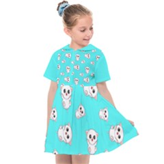 Azure Blue And Crazy Kitties Pattern, Cute Kittens, Cartoon Cats Theme Kids  Sailor Dress by Casemiro