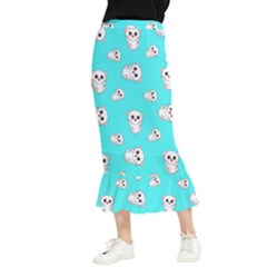 Azure Blue And Crazy Kitties Pattern, Cute Kittens, Cartoon Cats Theme Maxi Fishtail Chiffon Skirt