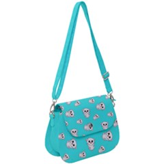 Azure Blue And Crazy Kitties Pattern, Cute Kittens, Cartoon Cats Theme Saddle Handbag by Casemiro