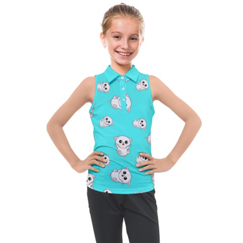 Azure Blue And Crazy Kitties Pattern, Cute Kittens, Cartoon Cats Theme Kids  Sleeveless Polo Tee by Casemiro