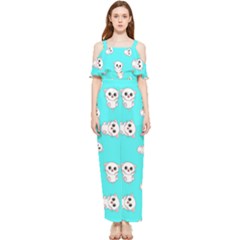 Azure Blue And Crazy Kitties Pattern, Cute Kittens, Cartoon Cats Theme Chiffon Jumpsuit