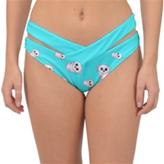 Azure Blue And Crazy Kitties Pattern, Cute Kittens, Cartoon Cats Theme Double Strap Halter Bikini Bottom