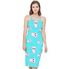 Azure Blue And Crazy Kitties Pattern, Cute Kittens, Cartoon Cats Theme Bodycon Cross Back Summer Dress by Casemiro