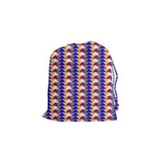 Colorful Triangles Pattern, Retro Style Theme, Geometrical Tiles, Blocks Drawstring Pouch (small) by Casemiro