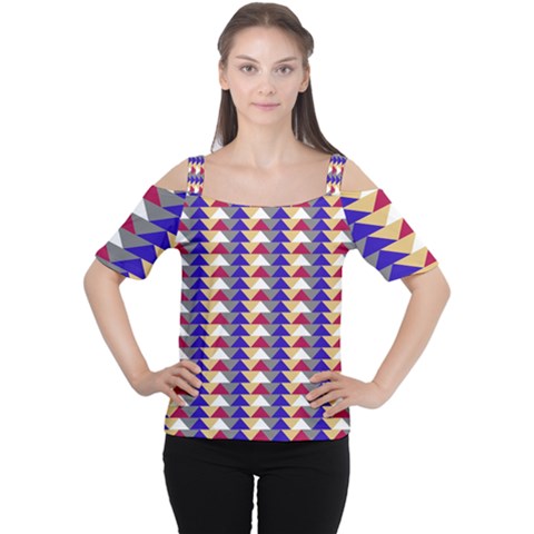 Colorful Triangles Pattern, Retro Style Theme, Geometrical Tiles, Blocks Cutout Shoulder Tee by Casemiro