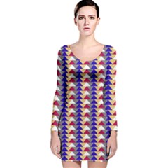 Colorful Triangles Pattern, Retro Style Theme, Geometrical Tiles, Blocks Long Sleeve Velvet Bodycon Dress