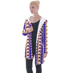 Colorful Triangles Pattern, Retro Style Theme, Geometrical Tiles, Blocks Longline Hooded Cardigan by Casemiro