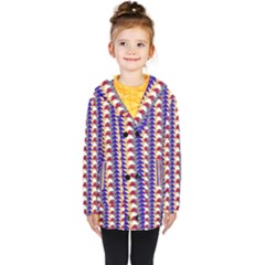 Colorful Triangles Pattern, Retro Style Theme, Geometrical Tiles, Blocks Kids  Double Breasted Button Coat by Casemiro