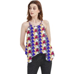 Colorful Triangles Pattern, Retro Style Theme, Geometrical Tiles, Blocks Flowy Camisole Tank Top