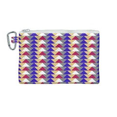 Colorful Triangles Pattern, Retro Style Theme, Geometrical Tiles, Blocks Canvas Cosmetic Bag (medium) by Casemiro