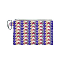 Colorful Triangles Pattern, Retro Style Theme, Geometrical Tiles, Blocks Canvas Cosmetic Bag (small) by Casemiro