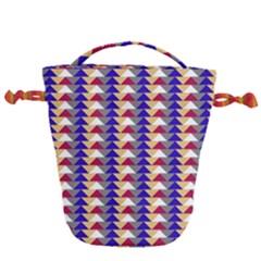 Colorful Triangles Pattern, Retro Style Theme, Geometrical Tiles, Blocks Drawstring Bucket Bag by Casemiro