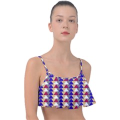 Colorful Triangles Pattern, Retro Style Theme, Geometrical Tiles, Blocks Frill Bikini Top by Casemiro