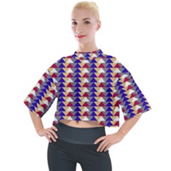 Colorful Triangles Pattern, Retro Style Theme, Geometrical Tiles, Blocks Mock Neck Tee by Casemiro