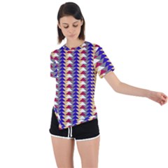 Colorful Triangles Pattern, Retro Style Theme, Geometrical Tiles, Blocks Asymmetrical Short Sleeve Sports Tee