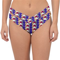 Colorful Triangles Pattern, Retro Style Theme, Geometrical Tiles, Blocks Double Strap Halter Bikini Bottom