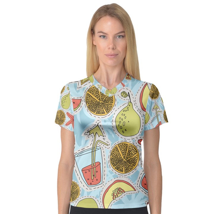 Tropical pattern V-Neck Sport Mesh Tee