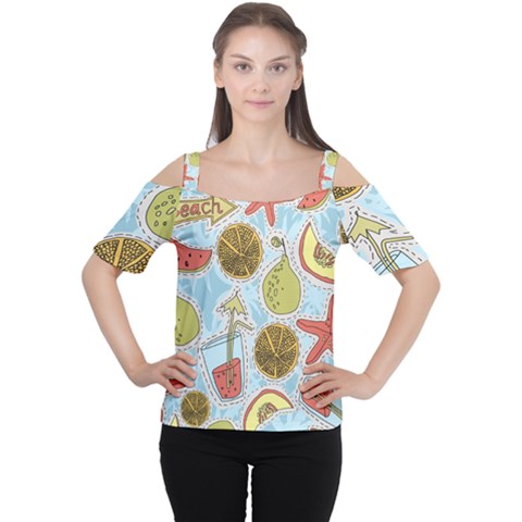 Tropical Pattern Cutout Shoulder Tee by GretaBerlin