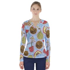 Tropical Pattern V-neck Long Sleeve Top