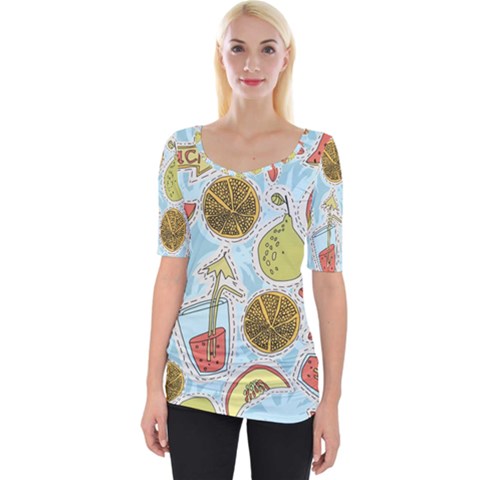 Tropical Pattern Wide Neckline Tee by GretaBerlin