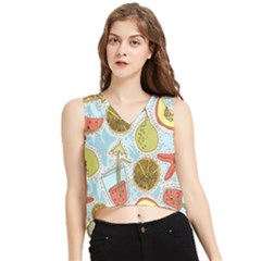 Tropical Pattern V-neck Cropped Tank Top