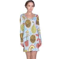 Tropical Pattern Long Sleeve Nightdress