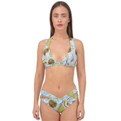 Tropical Pattern Double Strap Halter Bikini Set