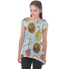 Tropical Pattern Cap Sleeve High Low Top by GretaBerlin