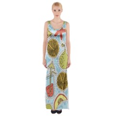 Tropical Pattern Thigh Split Maxi Dress by GretaBerlin