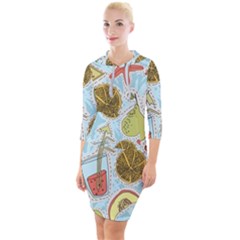 Tropical Pattern Quarter Sleeve Hood Bodycon Dress